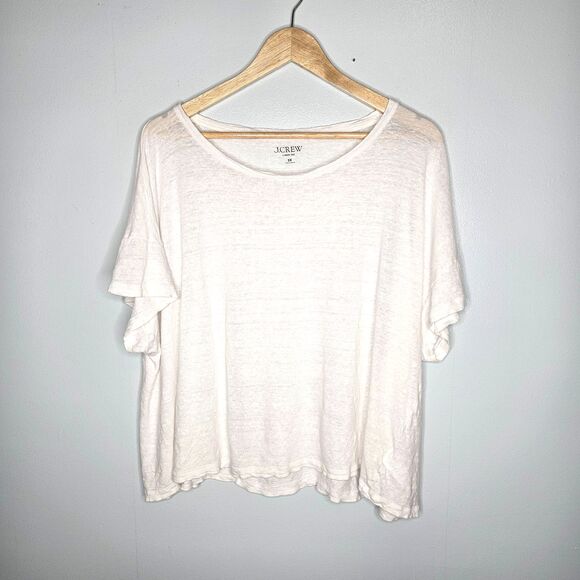 J. CREW 100% Linen Tee Short Sleeve 3X Boxy Cropped Relaxed Fit BY412 White - Picture 1 of 6